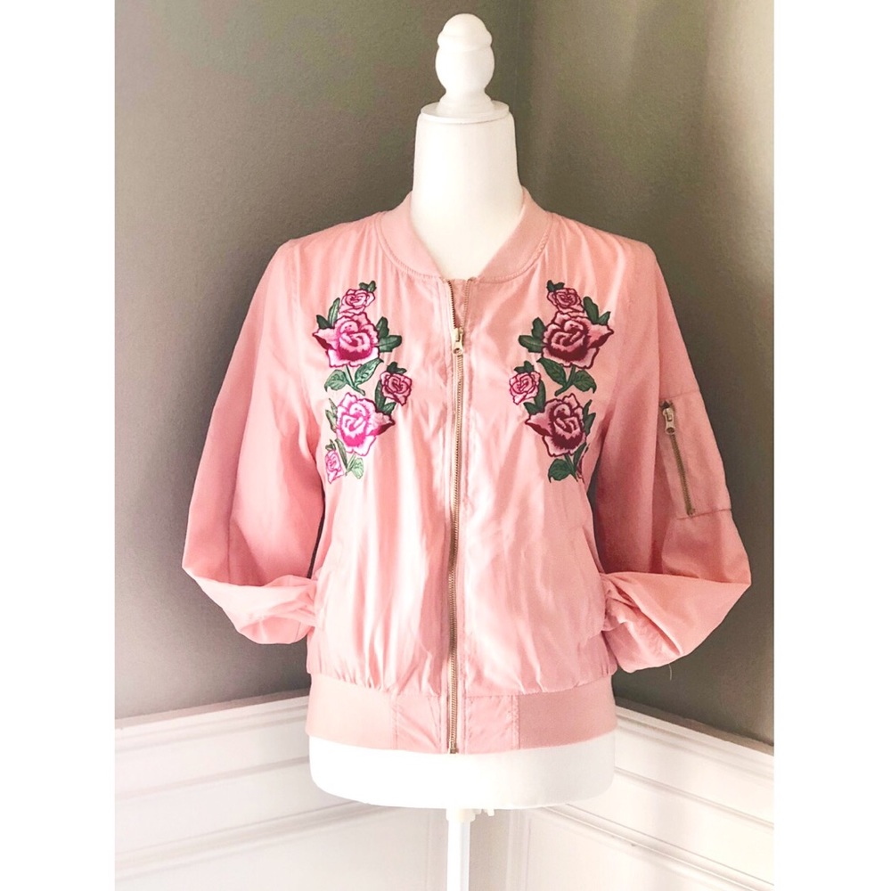 Floral Embroidered Bomber Jacket